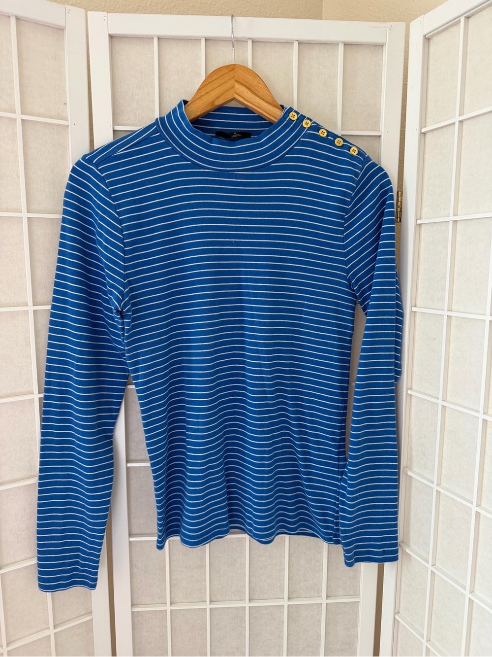 J. Crew Blue White Stripe Striped Mockneck Long Sleeve Top Medium
